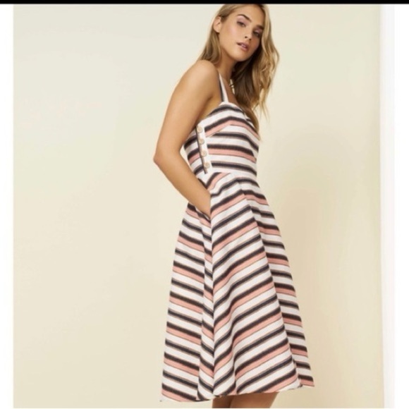 Hutch Tiffany Dress Striped Fit Flare Button Nautical Cross Back Beach Pink - Picture 1 of 8